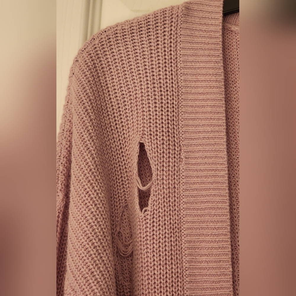 One Grey Day Wyatt Distressed Cardigan in Mauve size Small - Picture 5 of 9